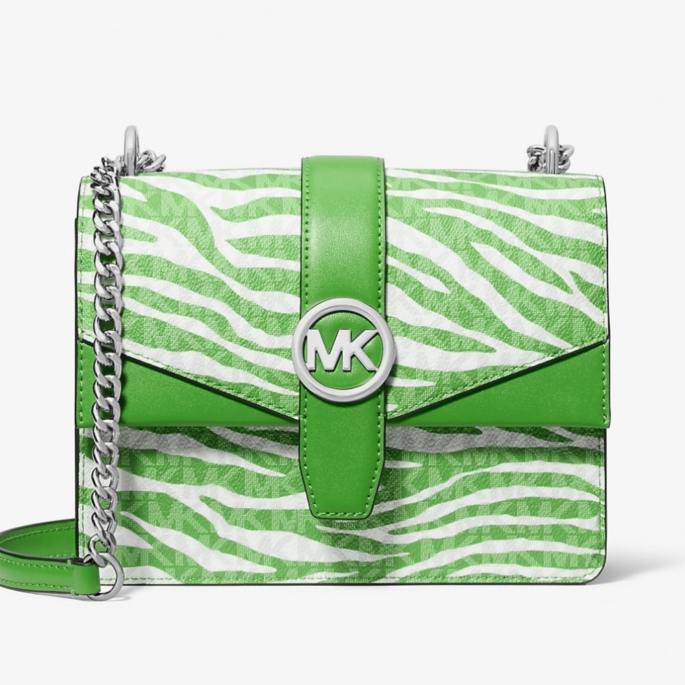 Michael Kors Greenwich Small Green Zebra Animal Print Crossbody Bag & Wallet Set - Picture 7 of 16